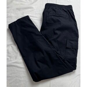 Lands End Womens Black Cargo Pants Elastic Drawstring Waist Size 16 Stretch